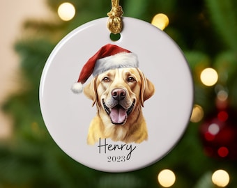Personalized Pet Christmas Ornament- custom name Yellow Lab ornament Labrador retriever