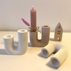 Kerzenständer U-Form mit Rillen kleines Geschenk Raysin, Beton, Keramik Bild 5