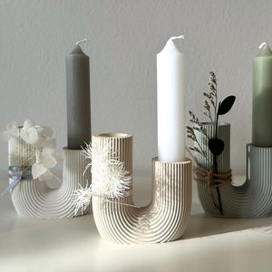 Candlestick | U-shape with grooves | small gift | Raysin, concrete, ceramic