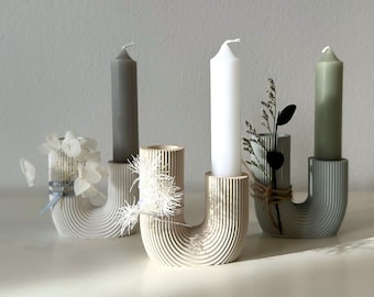 Kerzenständer | U-Form mit Rillen | kleines Geschenk | Raysin, Beton, Keramik