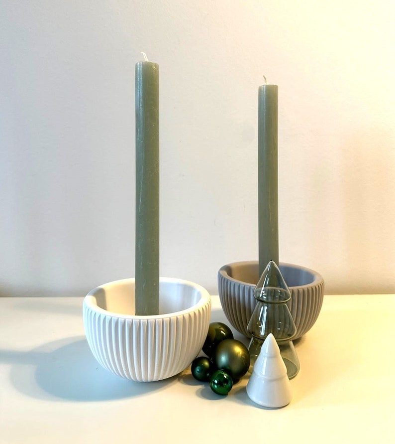 Candle holder round stick candle holder grooves Raysin, concrete, ceramic image 6