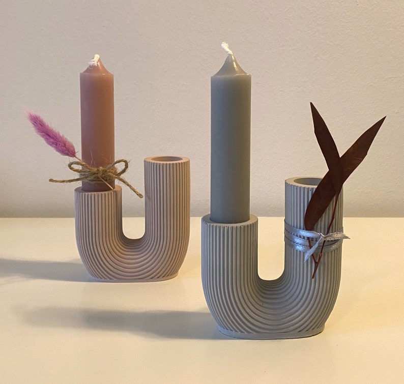 Kerzenständer U-Form mit Rillen kleines Geschenk Raysin, Beton, Keramik Bild 8