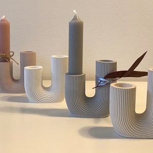 Kerzenständer U-Form mit Rillen kleines Geschenk Raysin, Beton, Keramik Bild 7