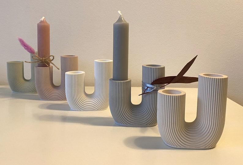 Kerzenständer U-Form mit Rillen kleines Geschenk Raysin, Beton, Keramik Bild 7