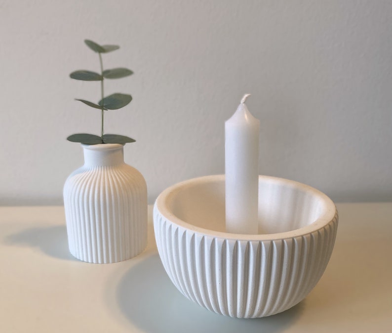 Candle holder round stick candle holder grooves Raysin, concrete, ceramic image 7