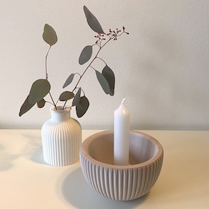 Candle holder round stick candle holder grooves Raysin, concrete, ceramic image 1