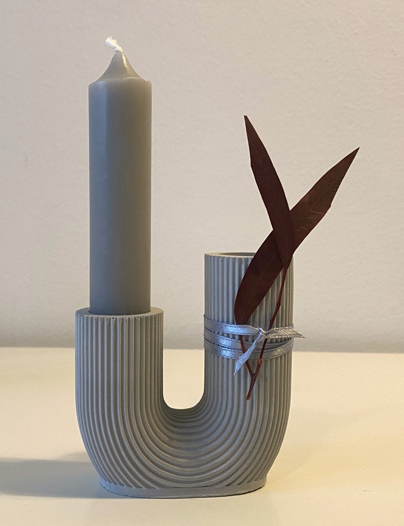 Kerzenständer U-Form mit Rillen kleines Geschenk Raysin, Beton, Keramik Bild 6