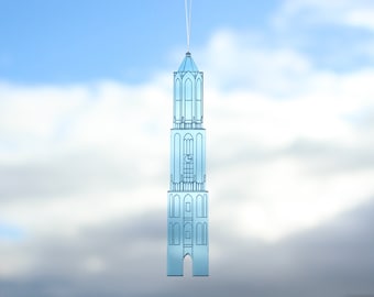 Domtoren Utrecht van blauw plexiglas - Lichtvanger van de Dom van Utrecht voor in je raam.