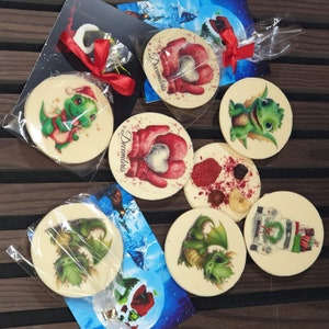 Wenskaart met gepersonaliseerde bonbons met eetbaar logo – Set van 6 bedrukte bonbons en A5-kaart met jouw ontwerp of bericht
