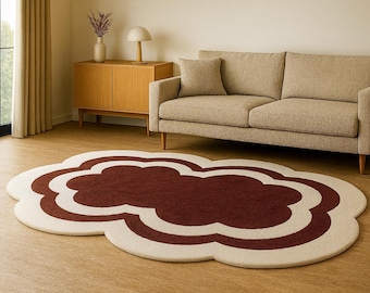 Hand-Tufted Wool Area Rug – Scalloped Border, Custom Pastel Carpet