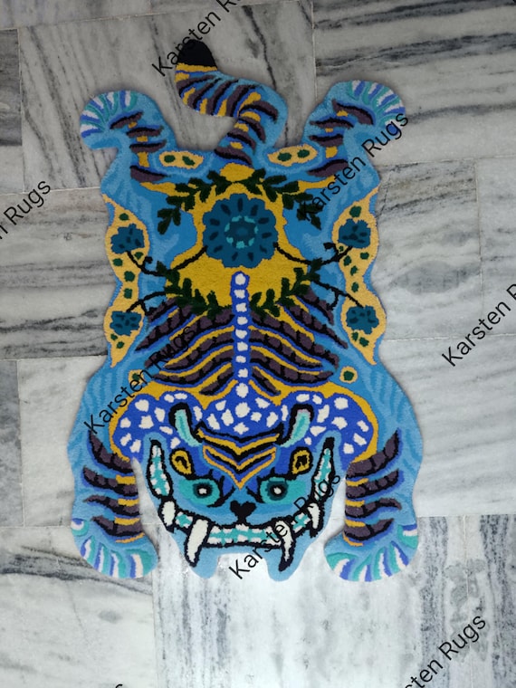 Hand Tufted Tibetan Tiger Rug New Pattern Animal Rug Skin Rug Carpet For Living Room ,Bedroom,Home Decor Rug Anti-Slip Cotton Baking 3x5