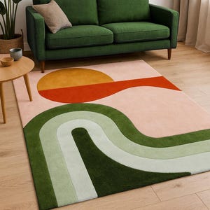 Moderner Abstrakter Handgetufteter Wollteppich, unregelmäßige Amöbenform MINT GREEN