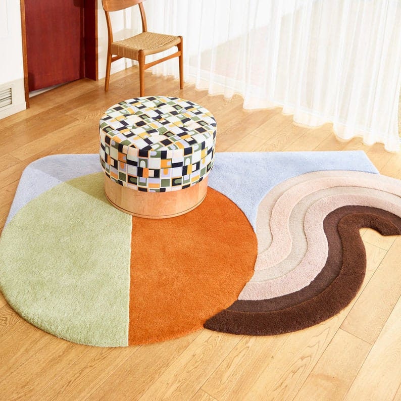 Irregular Rug Modern Abstract Unique Handmade High and Low Pile Rug