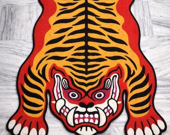 Hand Tufted Tibetan Tiger Rug New Pattern Animal Rug Skin Rug Carpet For Living Room ,Bedroom,Home Decor Rug Anti-Slip Cotton Baking 3x5
