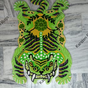 Hand Tufted Tibetan Tiger Rug New Pattern /Animal Rug /l Skin Rug Carpet For Living Room,Bedroom, Home Decor Rug Anti-Slip Cotton Baking 3x5