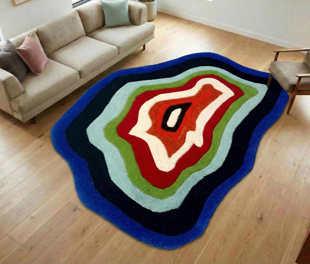 Hand Tufted Irregular Rug Modern Abstract Multicolor Wool Area Rug ...