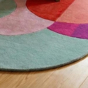 Modern Abstract Wool Rug Irregular Shape Multicolor Geometric Area Carpet Mid-Centuary Modern Rug Hand-Tufted Living Room Decor 3x3,5,5,9x9 image 3