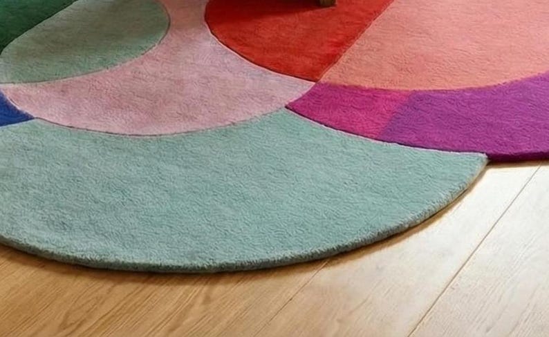 Modern Abstract Wool Rug Irregular Shape Multicolor Geometric Area Carpet Mid-Centuary Modern Rug Hand-Tufted Living Room Decor 3x3,5,5,9x9 image 3