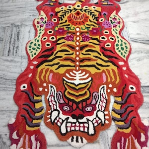 Hand Tufted Tibetan Tiger Rug New Pattern / Animal Rug /Skin Rug Carpet For Living Room ,Bedroom, Home Decor Rug Anti-Slip Cotton Baking 3x5