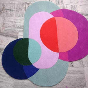 Modern Abstract Wool Rug Irregular Shape Multicolor Geometric Area Carpet Mid-Centuary Modern Rug Hand-Tufted Living Room Decor 3x3,5,5,9x9 Pink