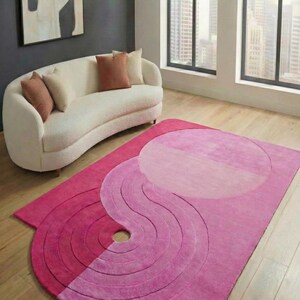 Irregular Shaped Designer Rug Organic Shape Handmade Floor Mat Boho Mid Century Modern Rug Custom Size Hand-Tuft Wool Rug for Living Room image 8