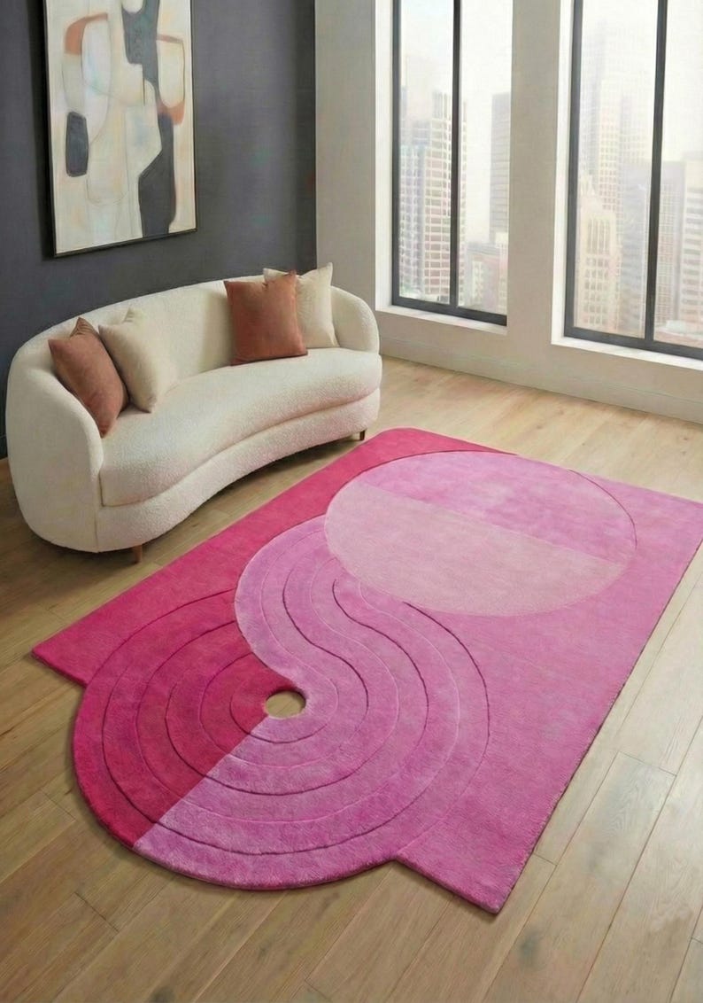 Irregular Shaped Designer Rug Organic Shape Handmade Floor Mat Boho Mid Century Modern Rug Custom Size Hand-Tuft Wool Rug for Living Room image 8