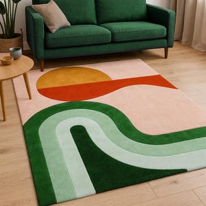 Moderner Abstrakter Handgetufteter Wollteppich, unregelmäßige Amöbenform Light green