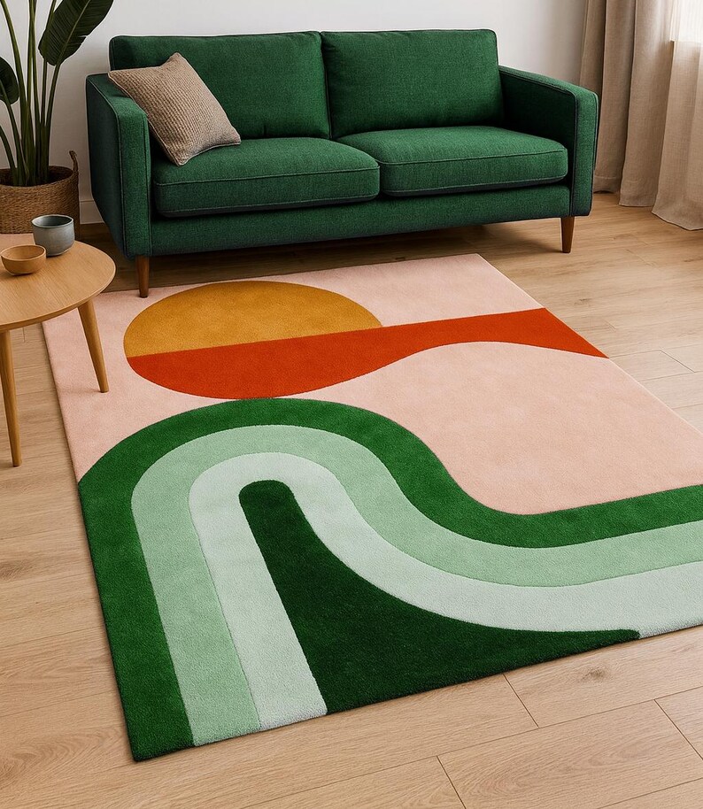 Moderner Abstrakter Handgetufteter Wollteppich, unregelmäßige Amöbenform Light green
