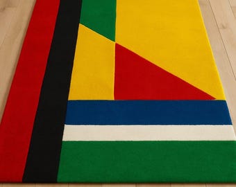 Hand Tufted Wool Area Rug, Mid Century Modern Geometric Bauhaus