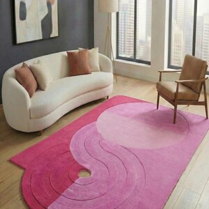 Irregular Shaped Designer Rug Organic Shape Handmade Floor Mat Boho Mid Century Modern Rug Custom Size Hand-Tuft Wool Rug for Living Room image 2