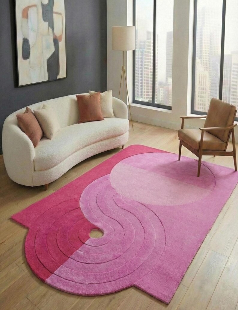 Irregular Shaped Designer Rug Organic Shape Handmade Floor Mat Boho Mid Century Modern Rug Custom Size Hand-Tuft Wool Rug for Living Room image 2