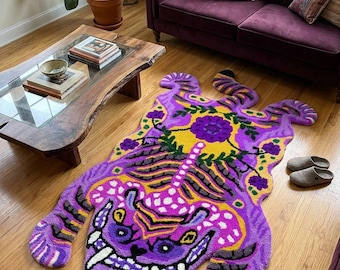 Hand Tufted Tibetan Tiger Rug New Pattern Animal Rug Skin Rug Carpet For Living Room ,Bedroom,Home Decor Rug Anti-Slip Cotton Baking 3x5