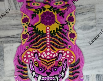 Hand Tufted Tibetan Tiger Rug New Pattern Animal Rug Skin Rug Carpet For Living Room ,Bedroom,Home Decor Rug Anti-Slip Cotton Baking 3x5