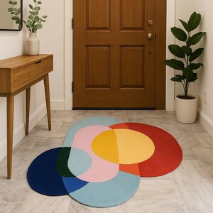 Modern Abstract Wool Rug Irregular Shape Multicolor Geometric Area Carpet Mid-Centuary Modern Rug Hand-Tufted Living Room Decor 3x3,5,5,9x9 image 9