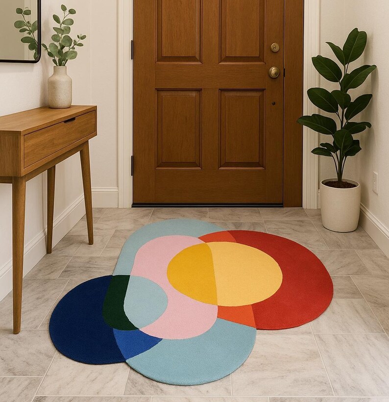 Modern Abstract Wool Rug Irregular Shape Multicolor Geometric Area Carpet Mid-Centuary Modern Rug Hand-Tufted Living Room Decor 3x3,5,5,9x9 image 9