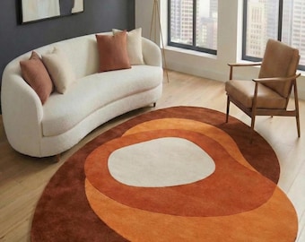 Abstract Amoeba Shaped Rug Handmade Wavy Wool Rug Retro 70s Groovy Rug Mid Century Modern Accent Rug Custom Hand Tufted Wool Rug for Living
