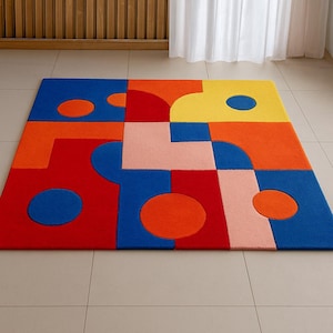 Hand Tufted Wool Rug, Melting Stripes, Abstract Geometric Design