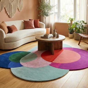 Modern Abstract Wool Rug Irregular Shape Multicolor Geometric Area Carpet Mid-Centuary Modern Rug Hand-Tufted Living Room Decor 3x3,5,5,9x9 image 2