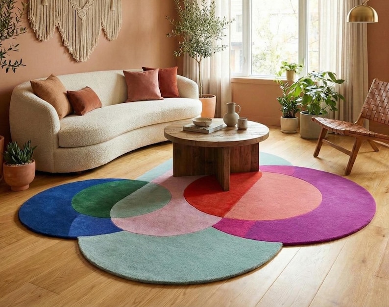 Modern Abstract Wool Rug Irregular Shape Multicolor Geometric Area Carpet Mid-Centuary Modern Rug Hand-Tufted Living Room Decor 3x3,5,5,9x9 image 2
