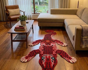 Hand-Tufted Wool Alligator Rug Crocodile Rug Red Alligator Handmade Red Crocodile Rug Whimsical Crocodile Decor Animal Shape Kids Room Decor