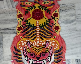 Hand Tufted Tibetan Tiger Rug New Pattern Animal Rug Skin Rug Carpet For Living Room ,Bedroom,Home Decor Rug Anti-Slip Cotton Baking 3x5