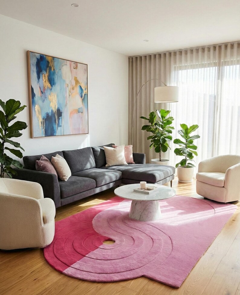 Irregular Shaped Designer Rug Organic Shape Handmade Floor Mat Boho Mid Century Modern Rug Custom Size Hand-Tuft Wool Rug for Living Room image 5
