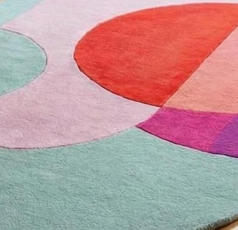 Modern Abstract Wool Rug Irregular Shape Multicolor Geometric Area Carpet Mid-Centuary Modern Rug Hand-Tufted Living Room Decor 3x3,5,5,9x9 image 7