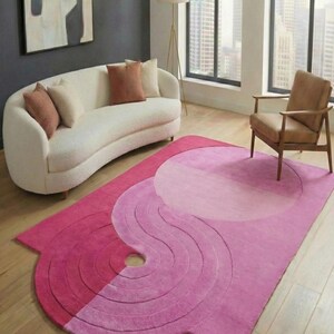 Irregular Shaped Designer Rug Organic Shape Handmade Floor Mat Boho Mid Century Modern Rug Custom Size Hand-Tuft Wool Rug for Living Room image 7