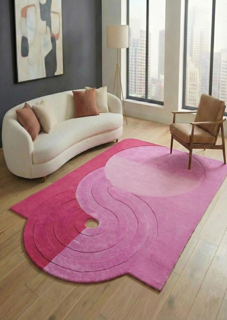 Irregular Shaped Designer Rug Organic Shape Handmade Floor Mat Boho Mid Century Modern Rug Custom Size Hand-Tuft Wool Rug for Living Room image 7