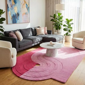 Irregular Shaped Designer Rug Organic Shape Handmade Floor Mat Boho Mid Century Modern Rug Custom Size Hand-Tuft Wool Rug for Living Room image 10