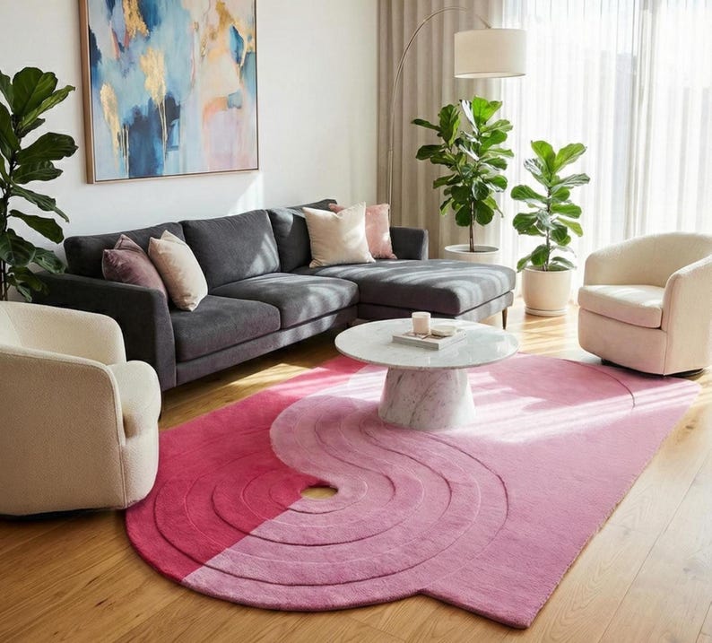 Irregular Shaped Designer Rug Organic Shape Handmade Floor Mat Boho Mid Century Modern Rug Custom Size Hand-Tuft Wool Rug for Living Room image 10