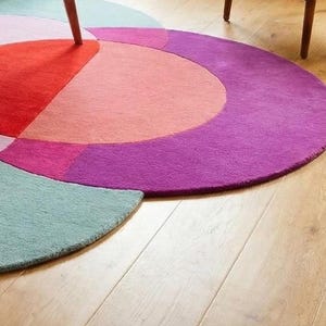 Modern Abstract Wool Rug Irregular Shape Multicolor Geometric Area Carpet Mid-Centuary Modern Rug Hand-Tufted Living Room Decor 3x3,5,5,9x9 image 4