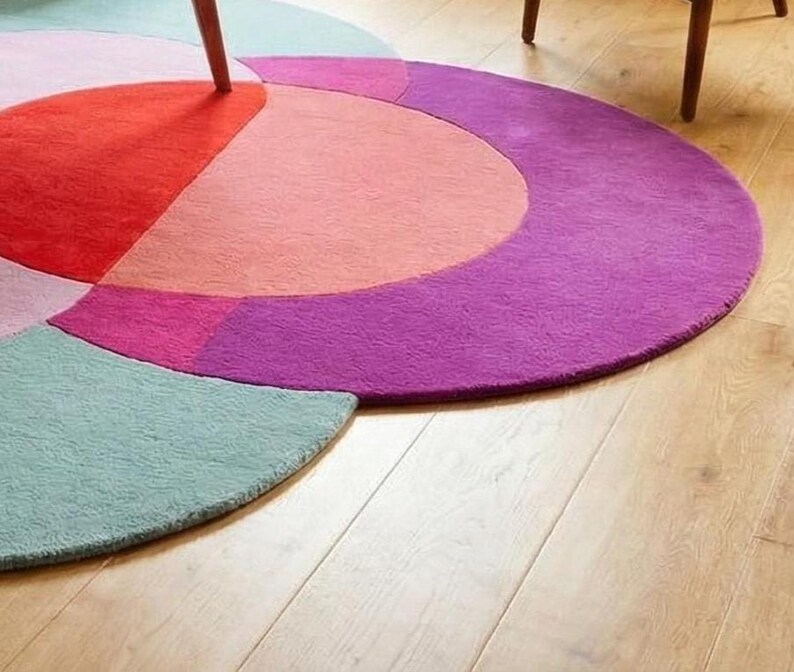 Modern Abstract Wool Rug Irregular Shape Multicolor Geometric Area Carpet Mid-Centuary Modern Rug Hand-Tufted Living Room Decor 3x3,5,5,9x9 image 4