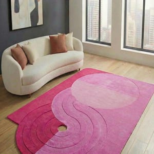 Irregular Shaped Designer Rug Organic Shape Handmade Floor Mat Boho Mid Century Modern Rug Custom Size Hand-Tuft Wool Rug for Living Room image 1